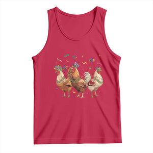 Mardi Gras Funny Farmer Jester Chicken Beads Tank Top TS09 Red Print Your Wear