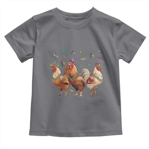 Mardi Gras Funny Farmer Jester Chicken Beads Toddler T Shirt TS09 Charcoal Print Your Wear