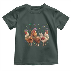 Mardi Gras Funny Farmer Jester Chicken Beads Toddler T Shirt TS09 Dark Forest Green Print Your Wear
