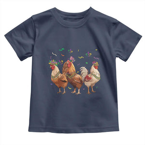 Mardi Gras Funny Farmer Jester Chicken Beads Toddler T Shirt TS09 Navy Print Your Wear