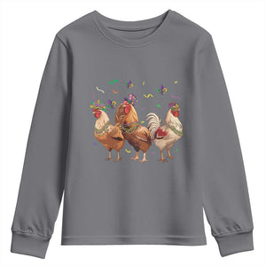Mardi Gras Funny Farmer Jester Chicken Beads Youth Sweatshirt TS09 Charcoal Print Your Wear