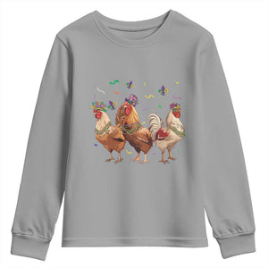 Mardi Gras Funny Farmer Jester Chicken Beads Youth Sweatshirt TS09 Sport Gray Print Your Wear