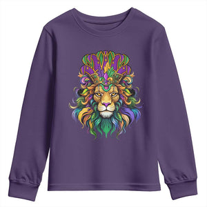 Mardi Gras Youth Sweatshirt Pride Lion With Jester Hat Fat Tuesday Festival TS09 Purple Print Your Wear