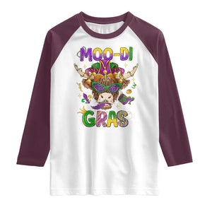 Mardi Gras Raglan Shirt Moo-di Bead Heifer Cow Fat Tuesday Festival TS09 White Maroon Print Your Wear