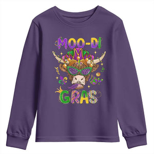 Mardi Gras Youth Sweatshirt Moo-di Bead Heifer Cow Fat Tuesday Festival TS09 Purple Print Your Wear