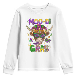 Mardi Gras Youth Sweatshirt Moo-di Bead Heifer Cow Fat Tuesday Festival TS09 White Print Your Wear