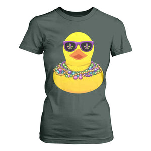 Mardi Gras Beads Cool Rubber Duck Fat Tuesday Festival T Shirt For Women TS09 Dark Forest Green Print Your Wear