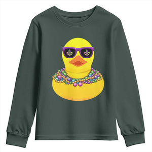 Mardi Gras Beads Cool Rubber Duck Fat Tuesday Festival Youth Sweatshirt TS09 Dark Forest Green Print Your Wear