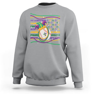 Mardi Gras Baseball Jester Hat Beads Flag Sweatshirt TS09 Sport Gray Printyourwear