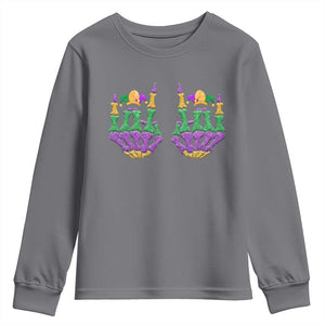 Mardi Gras Youth Sweatshirt Jester Skeleton Rock Hand Fat Tuesday Festival TS09 Charcoal Print Your Wear