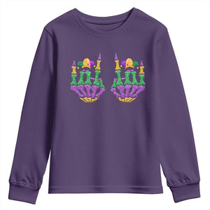 Mardi Gras Youth Sweatshirt Jester Skeleton Rock Hand Fat Tuesday Festival TS09 Purple Print Your Wear