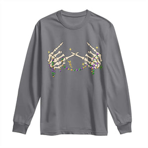 Mardi Gras Long Sleeve Shirt Skeleton Rock Hand Beads Fat Tuesday Festival TS09 Charcoal Print Your Wear