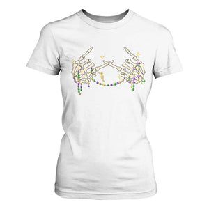 Mardi Gras T Shirt For Women Skeleton Rock Hand Beads Fat Tuesday Festival TS09 White Print Your Wear