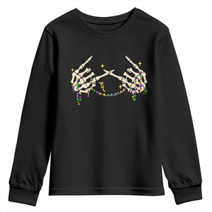 Mardi Gras Youth Sweatshirt Skeleton Rock Hand Beads Fat Tuesday Festival TS09 Black Print Your Wear