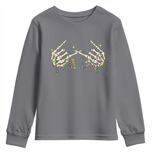 Mardi Gras Youth Sweatshirt Skeleton Rock Hand Beads Fat Tuesday Festival TS09 Charcoal Print Your Wear