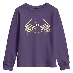 Mardi Gras Youth Sweatshirt Skeleton Rock Hand Beads Fat Tuesday Festival TS09 Purple Print Your Wear