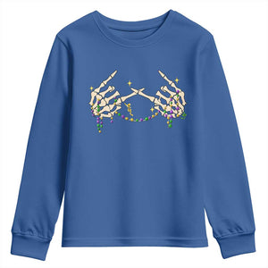 Mardi Gras Youth Sweatshirt Skeleton Rock Hand Beads Fat Tuesday Festival TS09 Royal Blue Print Your Wear