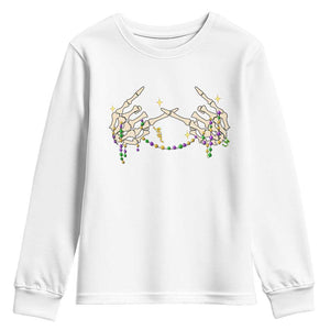 Mardi Gras Youth Sweatshirt Skeleton Rock Hand Beads Fat Tuesday Festival TS09 White Print Your Wear