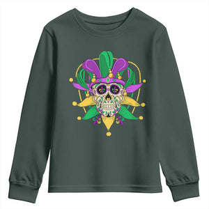 Mardi Gras Funny Sugar Skull Fat Tuesday New Orleans Youth Sweatshirt TS09 Dark Forest Green Print Your Wear