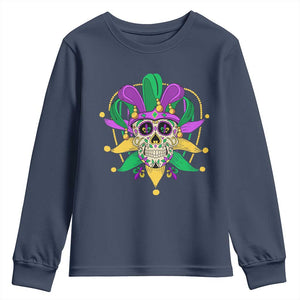 Mardi Gras Funny Sugar Skull Fat Tuesday New Orleans Youth Sweatshirt TS09 Navy Print Your Wear