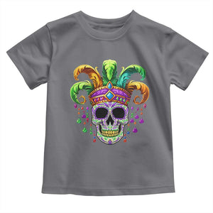Mardi Gras Beads Sugar Skull Fat Tuesday New Orleans Toddler T Shirt TS09 Charcoal Print Your Wear