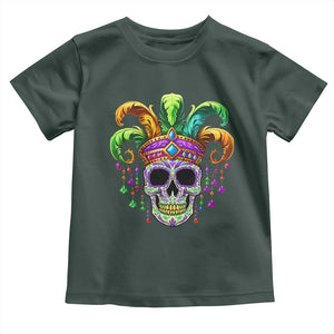 Mardi Gras Beads Sugar Skull Fat Tuesday New Orleans Toddler T Shirt TS09 Dark Forest Green Print Your Wear