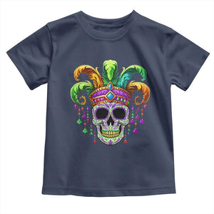 Mardi Gras Beads Sugar Skull Fat Tuesday New Orleans Toddler T Shirt TS09 Navy Print Your Wear