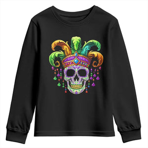 Mardi Gras Beads Sugar Skull Fat Tuesday New Orleans Youth Sweatshirt TS09 Black Print Your Wear