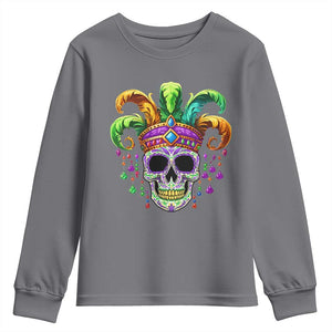 Mardi Gras Beads Sugar Skull Fat Tuesday New Orleans Youth Sweatshirt TS09 Charcoal Print Your Wear