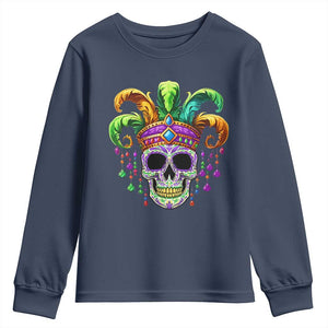 Mardi Gras Beads Sugar Skull Fat Tuesday New Orleans Youth Sweatshirt TS09 Navy Print Your Wear