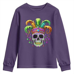 Mardi Gras Beads Sugar Skull Fat Tuesday New Orleans Youth Sweatshirt TS09 Purple Print Your Wear