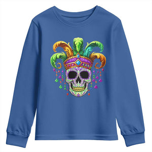 Mardi Gras Beads Sugar Skull Fat Tuesday New Orleans Youth Sweatshirt TS09 Royal Blue Print Your Wear
