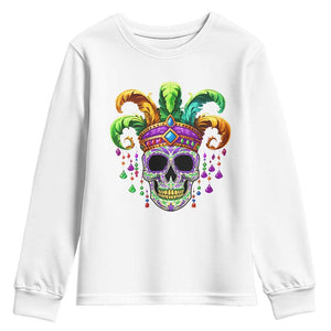 Mardi Gras Beads Sugar Skull Fat Tuesday New Orleans Youth Sweatshirt TS09 White Print Your Wear