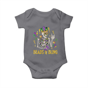 Mardi Gras Funny Skeleton Beads And Bling Baby Onesie TS09 Charcoal Print Your Wear