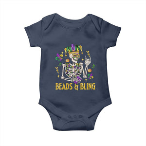 Mardi Gras Funny Skeleton Beads And Bling Baby Onesie TS09 Navy Print Your Wear