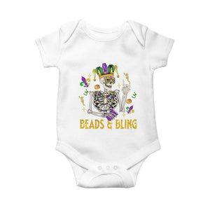 Mardi Gras Funny Skeleton Beads And Bling Baby Onesie TS09 White Print Your Wear