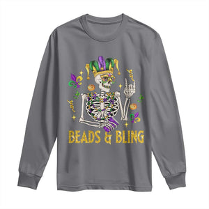 Mardi Gras Funny Skeleton Beads And Bling Long Sleeve Shirt TS09 Charcoal Print Your Wear
