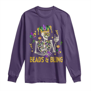 Mardi Gras Funny Skeleton Beads And Bling Long Sleeve Shirt TS09 Purple Print Your Wear