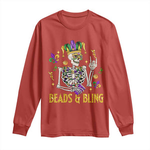 Mardi Gras Funny Skeleton Beads And Bling Long Sleeve Shirt TS09 Red Print Your Wear
