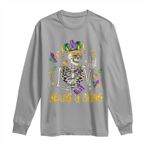 Mardi Gras Funny Skeleton Beads And Bling Long Sleeve Shirt TS09 Sport Gray Print Your Wear