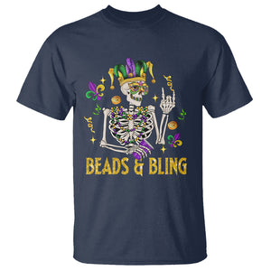 Mardi Gras Funny Skeleton Beads And Bling T Shirt TS09 Navy Printyourwear