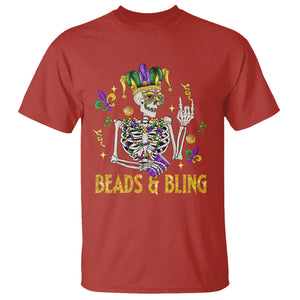Mardi Gras Funny Skeleton Beads And Bling T Shirt TS09 Red Printyourwear