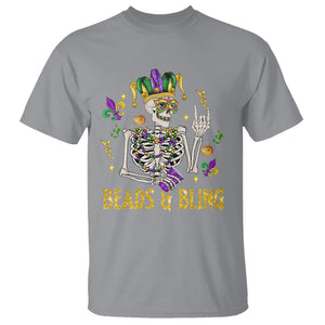 Mardi Gras Funny Skeleton Beads And Bling T Shirt TS09 Sport Gray Printyourwear