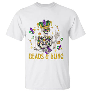 Mardi Gras Funny Skeleton Beads And Bling T Shirt TS09 White Printyourwear