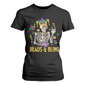 Mardi Gras Funny Skeleton Beads And Bling T Shirt For Women TS09 Black Print Your Wear