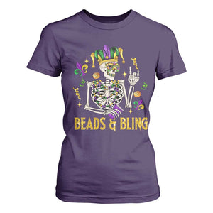 Mardi Gras Funny Skeleton Beads And Bling T Shirt For Women TS09 Purple Print Your Wear