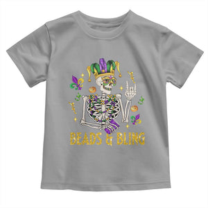 Mardi Gras Funny Skeleton Beads And Bling Toddler T Shirt TS09 Sport Gray Print Your Wear