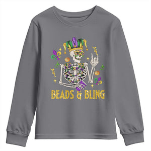 Mardi Gras Funny Skeleton Beads And Bling Youth Sweatshirt TS09 Charcoal Print Your Wear