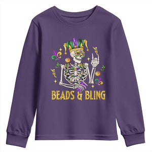 Mardi Gras Funny Skeleton Beads And Bling Youth Sweatshirt TS09 Purple Print Your Wear