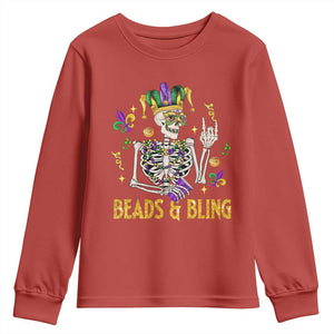 Mardi Gras Funny Skeleton Beads And Bling Youth Sweatshirt TS09 Red Print Your Wear